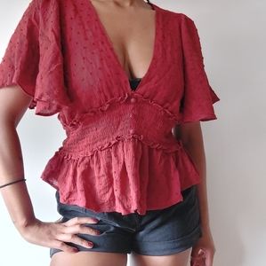 Red flowy blouse